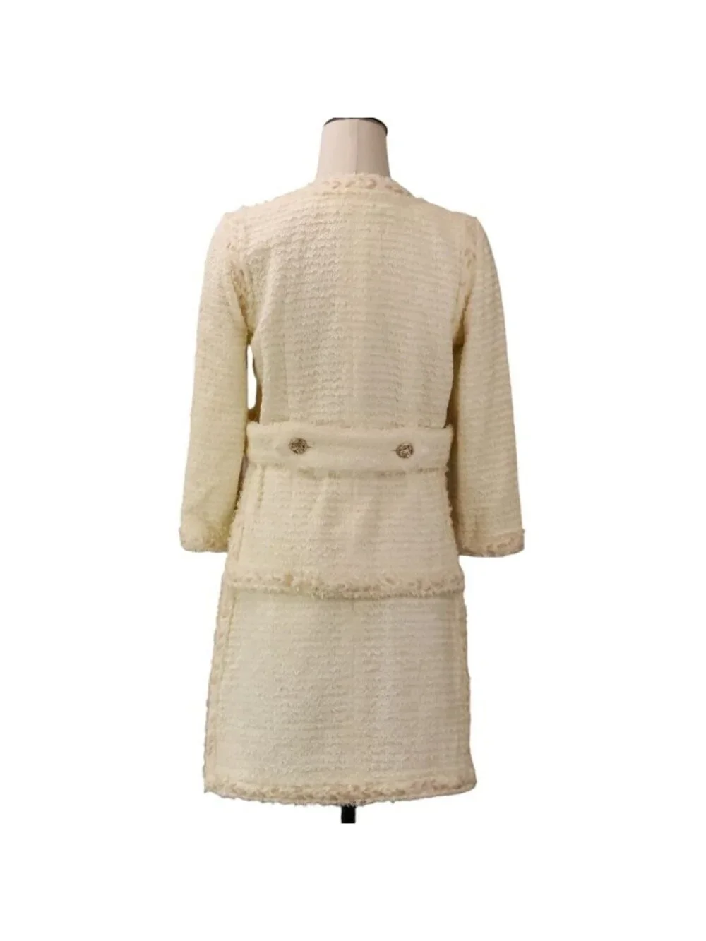 Chanel Tweed Jacket Skirt Set 36 Beige